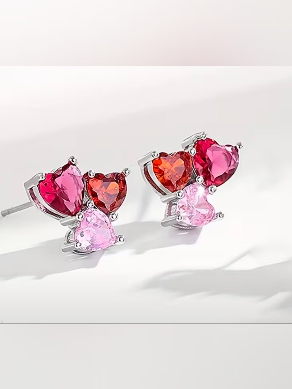$8 Each Or Bundle 5/$20 Sterling Silver Heart Cluster Pink & Red Stud Earrings